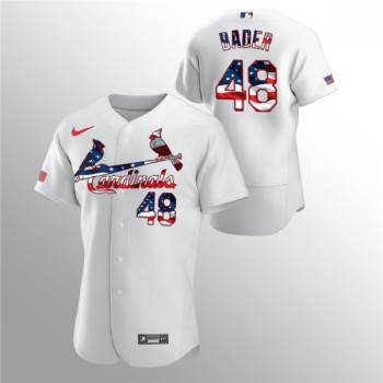Men's St. Louis Cardinals #48 Harrison Bader White 2020 Stars & Stripes Flex Base Stitched Jersey Men's St. Louis Cardinals #48 Harrison Bader White 2020 Stars & Stripes Flex Base Stitched Jersey