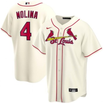 Men's St. Louis Cardinals #4 Yadier Molina Cream Cool Base Stitched Jersey Men's St. Louis Cardinals #4 Yadier Molina Cream Cool Base Stitched Jersey