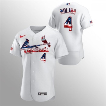 Men's St. Louis Cardinals #4 Yadier Molina White 2020 Stars & Stripes Flex Base Stitched Jersey Men's St. Louis Cardinals #4 Yadier Molina White 2020 Stars & Stripes Flex Base Stitched Jersey