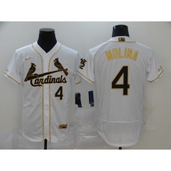 Men's St. Louis Cardinals #4 Yadier Molina White Golden Flex Base Stitched MLB Jersey Men's St. Louis Cardinals #4 Yadier Molina White Golden Flex Base Stitched MLB Jersey