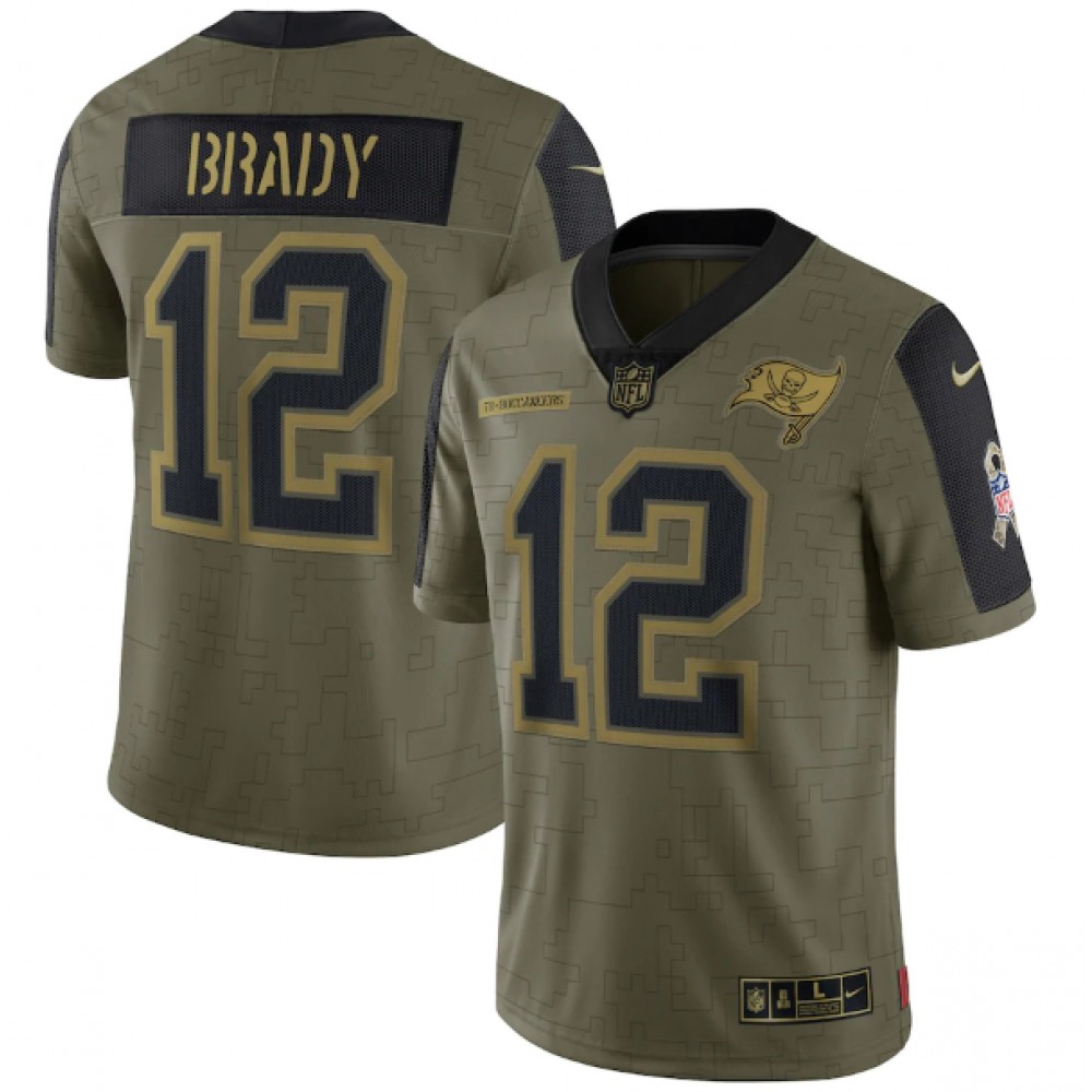 Men's Tampa Bay Buccaneers #12 Tom Brady 2021 Olive Salute To Service Limited Stitched Jersey