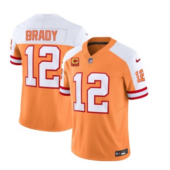 Men's Tampa Bay Buccaneers #12 Tom Brady 2023 F.U.S.E. White/Orange With 4-Star C Patch Throwback Limited Stitched Jersey Men's Tampa Bay Buccaneers #12 Tom Brady 2023 F.U.S.E. White/Orange With 4-Star C Patch Throwback Limited Stitched Jersey
