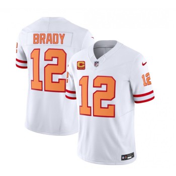 Men's Tampa Bay Buccaneers #12 Tom Brady 2023 F.U.S.E. White With 4-Star C Patch Throwback Limited Stitched Jersey Men's Tampa Bay Buccaneers #12 Tom Brady 2023 F.U.S.E. White With 4-Star C Patch Throwback Limited Stitched Jersey