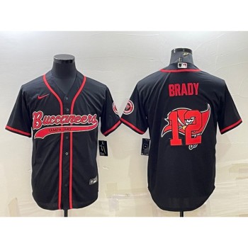 Men's Tampa Bay Buccaneers #12 Tom Brady Black Team Big Logo With Patch Cool Base Stitched Baseball Jersey Men's Tampa Bay Buccaneers #12 Tom Brady Black Team Big Logo With Patch Cool Base Stitched Baseball Jersey