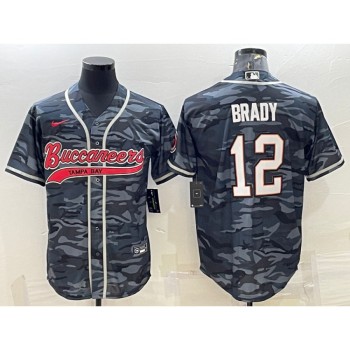 Men's Tampa Bay Buccaneers #12 Tom Brady Grey Camo With Patch Cool Base Stitched Baseball Jersey Men's Tampa Bay Buccaneers #12 Tom Brady Grey Camo With Patch Cool Base Stitched Baseball Jersey