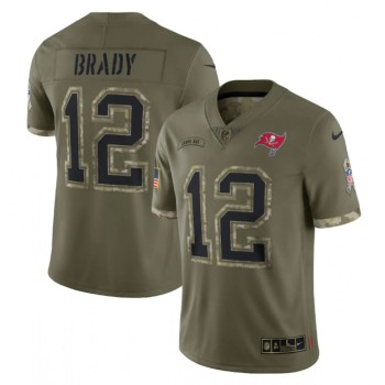Men's Tampa Bay Buccaneers #12 Tom Brady Olive 2022 Salute To Service Limited Stitched Jersey Men's Tampa Bay Buccaneers #12 Tom Brady Olive 2022 Salute To Service Limited Stitched Jersey