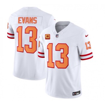 Men's Tampa Bay Buccaneers #13 Mike Evans 2023 F.U.S.E. White With 4-Star C Patch Throwback Limited Stitched Jersey Men's Tampa Bay Buccaneers #13 Mike Evans 2023 F.U.S.E. White With 4-Star C Patch Throwback Limited Stitched Jersey