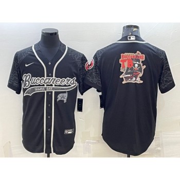 Men's Tampa Bay Buccaneers Black Reflective Team Big Logo With Patch Cool Base Stitched Baseball Jersey Men's Tampa Bay Buccaneers Black Reflective Team Big Logo With Patch Cool Base Stitched Baseball Jersey