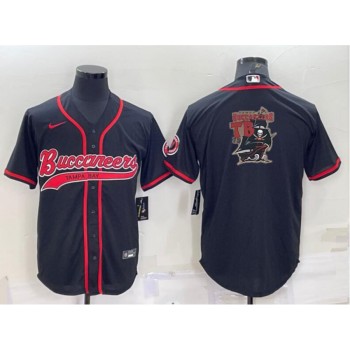 Men's Tampa Bay Buccaneers Black Team Big Logo With Patch Cool Base Stitched Baseball Jersey Men's Tampa Bay Buccaneers Black Team Big Logo With Patch Cool Base Stitched Baseball Jersey