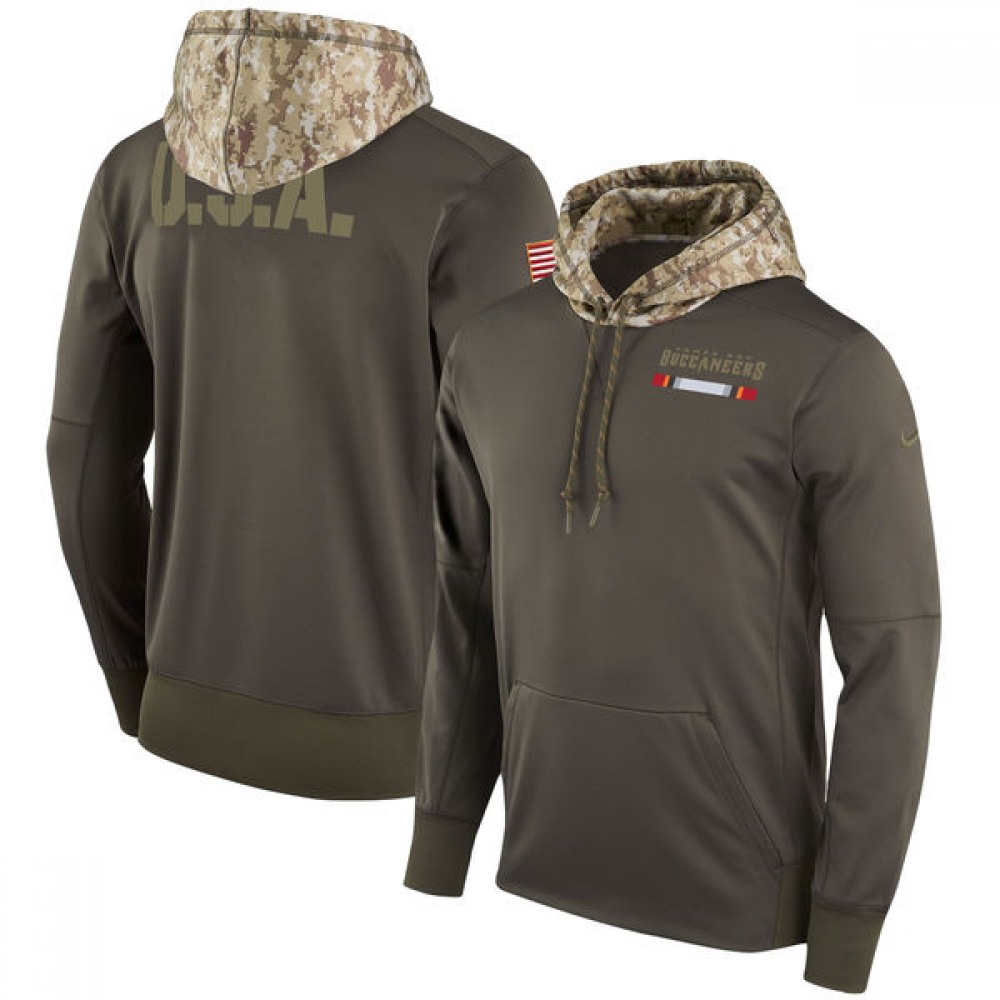 Men's Tampa Bay Buccaneers Olive Salute to Service Sideline Therma Pullover Hoodie