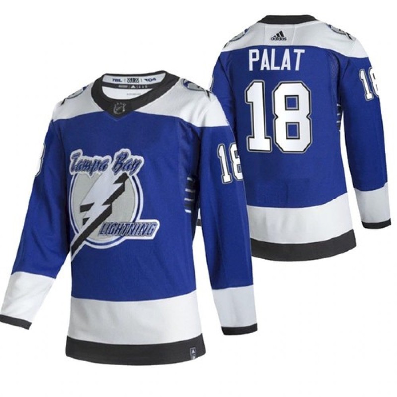 Men's Tampa Bay Lightning #18 Ondrej Palat 2021 Blue Reverse Retro Stitched Jersey Men's Tampa Bay Lightning #18 Ondrej Palat 2021 Blue Reverse Retro Stitched Jersey