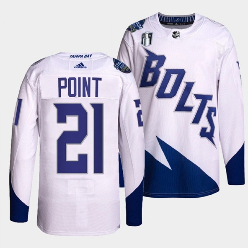 Men's Tampa Bay Lightning #21 Brayden Point 2022 White Stanley Cup Final Patch Stitched Jersey Men's Tampa Bay Lightning #21 Brayden Point 2022 White Stanley Cup Final Patch Stitched Jersey