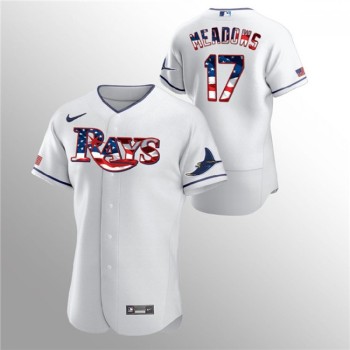 Men's Tampa Bay Rays #17 Austin Meadows White 2020 Stars & Stripes Flex Base Stitched Jersey Men's Tampa Bay Rays #17 Austin Meadows White 2020 Stars & Stripes Flex Base Stitched Jersey