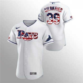 Men's Tampa Bay Rays #39 Kevin Kiermaier White 2020 Stars & Stripes Flex Base Stitched Jersey Men's Tampa Bay Rays #39 Kevin Kiermaier White 2020 Stars & Stripes Flex Base Stitched Jersey