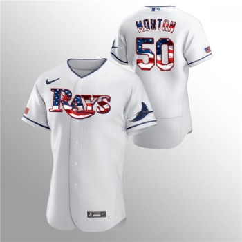 Men's Tampa Bay Rays #50 Charlie Morton White 2020 Stars & Stripes Flex Base Stitched Jersey Men's Tampa Bay Rays #50 Charlie Morton White 2020 Stars & Stripes Flex Base Stitched Jersey