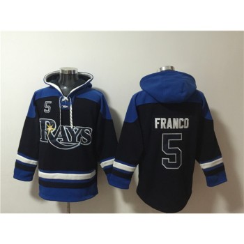 Men's Tampa Bay Rays #5 Wander Franco Black/Blue Lace-Up Pullover Hoodie Men's Tampa Bay Rays #5 Wander Franco Black/Blue Lace-Up Pullover Hoodie
