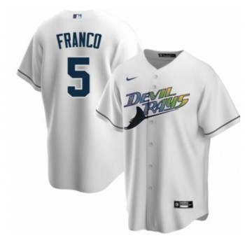 Men's Tampa Bay Rays #5 Wander Franco White Cool Base Stitched Jersey Men's Tampa Bay Rays #5 Wander Franco White Cool Base Stitched Jersey