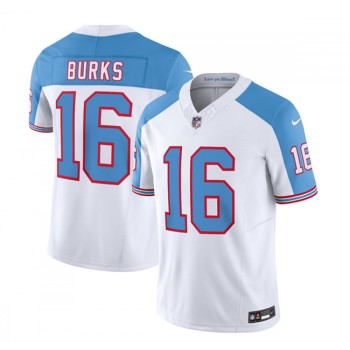 Men's Tennessee Titans #16 Treylon Burks White/Blue 2023 F.U.S.E. Vapor Limited Throwback Stitched Football Jersey Men's Tennessee Titans #16 Treylon Burks White/Blue 2023 F.U.S.E. Vapor Limited Throwback Stitched Football Jersey