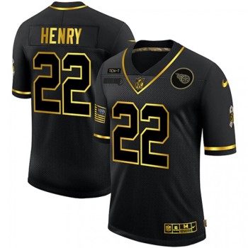 Men's Tennessee Titans #22 Derrick Henry Black/Gold Salute To Service Limited Stitched Jersey Men's Tennessee Titans #22 Derrick Henry Black/Gold Salute To Service Limited Stitched Jersey