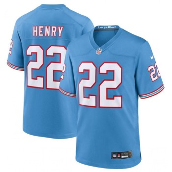 Men's Tennessee Titans #22 Derrick Henry Light Blue Throwback Player Stitched Game Jersey Men's Tennessee Titans #22 Derrick Henry Light Blue Throwback Player Stitched Game Jersey