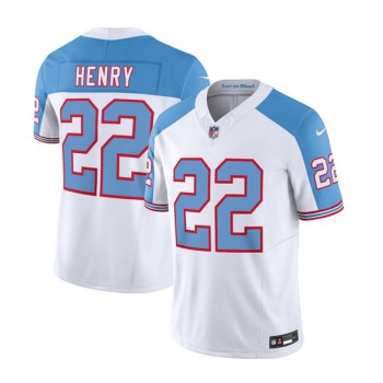 Men's Tennessee Titans #22 Derrick Henry White/Blue 2023 F.U.S.E. Vapor Limited Throwback Stitched Football Jersey Men's Tennessee Titans #22 Derrick Henry White/Blue 2023 F.U.S.E. Vapor Limited Throwback Stitched Football Jersey