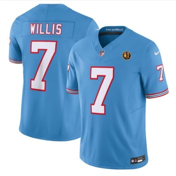 Men's Tennessee Titans #7 Malik Willis Blue 2023 F.U.S.E. Throwback With John Madden Patch Vapor Limited Stitched Football Jersey Men's Tennessee Titans #7 Malik Willis Blue 2023 F.U.S.E. Throwback With John Madden Patch Vapor Limited Stitched Football Jersey