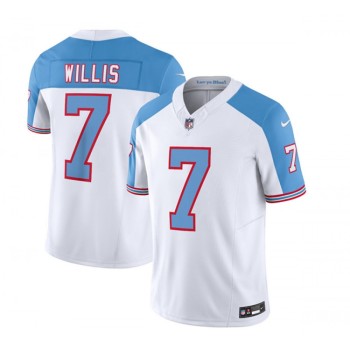 Men's Tennessee Titans #7 Malik Willis White/Blue 2023 F.U.S.E. Vapor Limited Throwback Stitched Football Jersey Men's Tennessee Titans #7 Malik Willis White/Blue 2023 F.U.S.E. Vapor Limited Throwback Stitched Football Jersey