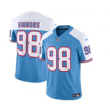Men's Tennessee Titans #98 Jeffery Simmons Blue/White 2023 F.U.S.E. Vapor Limited Throwback Stitched Football Jersey Men's Tennessee Titans #98 Jeffery Simmons Blue/White 2023 F.U.S.E. Vapor Limited Throwback Stitched Football Jersey