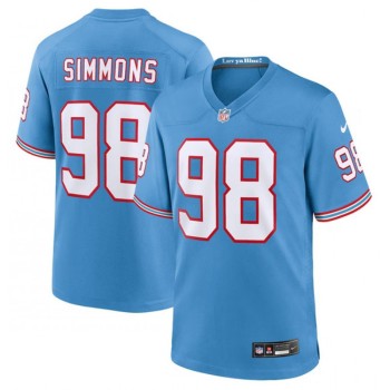 Men's Tennessee Titans #98 Jeffery Simmons Light Blue Throwback Player Stitched Game Jersey Men's Tennessee Titans #98 Jeffery Simmons Light Blue Throwback Player Stitched Game Jersey