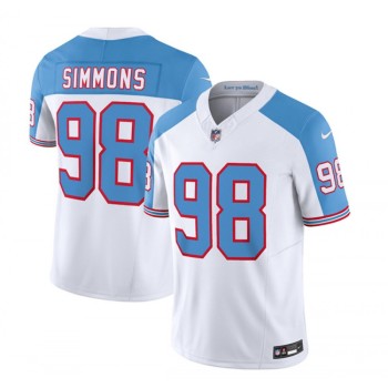 Men's Tennessee Titans #98 Jeffery Simmons White/Blue 2023 F.U.S.E. Vapor Limited Throwback Stitched Football Jersey Men's Tennessee Titans #98 Jeffery Simmons White/Blue 2023 F.U.S.E. Vapor Limited Throwback Stitched Football Jersey