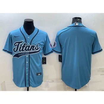 Men's Tennessee Titans Blank Blue With Patch Cool Base Stitched Baseball Jersey Men's Tennessee Titans Blank Blue With Patch Cool Base Stitched Baseball Jersey