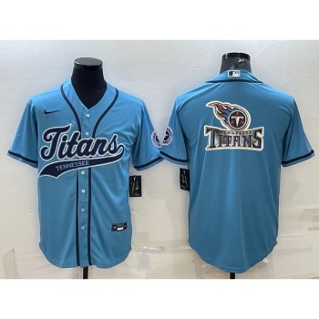 Men's Tennessee Titans Blue Team Big Logo With Patch Cool Base Stitched Baseball Jersey Men's Tennessee Titans Blue Team Big Logo With Patch Cool Base Stitched Baseball Jersey