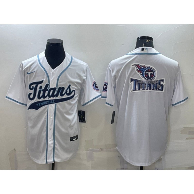 Men's Tennessee Titans White Team Big Logo With Patch Cool Base Stitched Baseball Jersey Men's Tennessee Titans White Team Big Logo With Patch Cool Base Stitched Baseball Jersey