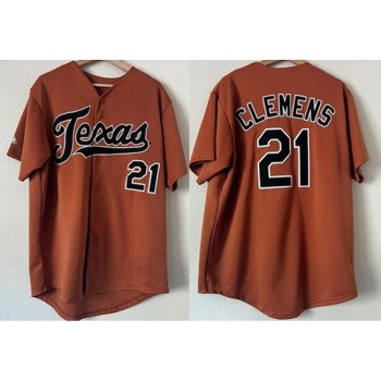 Men's Texas Longhorns #21 Roger Clemens Orange Stitched Jersey Men's Texas Longhorns #21 Roger Clemens Orange Stitched Jersey