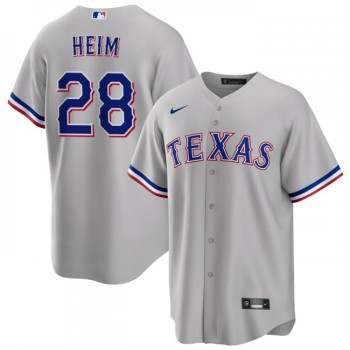 Men's Texas Rangers #28 Jonah Heim Grey Cool Base Stitched Baseball Jersey Men's Texas Rangers #28 Jonah Heim Grey Cool Base Stitched Baseball Jersey
