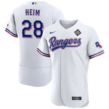 Men's Texas Rangers #28 Jonah Heim White 2023 World Series Flex Base Stitched Baseball Jersey Men's Texas Rangers #28 Jonah Heim White 2023 World Series Flex Base Stitched Baseball Jersey