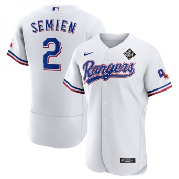 Men's Texas Rangers #2 Marcus Semien White 2023 World Series Flex Base Stitched Baseball Jersey Men's Texas Rangers #2 Marcus Semien White 2023 World Series Flex Base Stitched Baseball Jersey