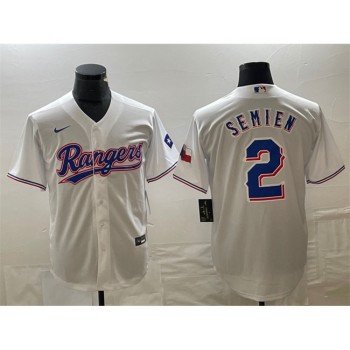 Men's Texas Rangers #2 Marcus Semien White With Patch Cool Base Stitched Baseball Jersey Men's Texas Rangers #2 Marcus Semien White With Patch Cool Base Stitched Baseball Jersey