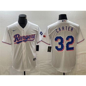 Men's Texas Rangers #32 Evan Carter White With Patch Cool Base Stitched Baseball Jersey Men's Texas Rangers #32 Evan Carter White With Patch Cool Base Stitched Baseball Jersey