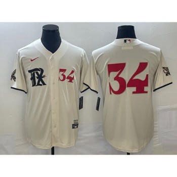 Men's Texas Rangers #34 Nolan Ryan Cream 2023 City Connect With Patch Stitched Baseball Jersey Men's Texas Rangers #34 Nolan Ryan Cream 2023 City Connect With Patch Stitched Baseball Jersey