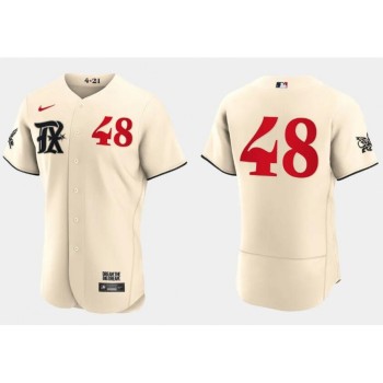 Men's Texas Rangers #48 Jacob DeGrom Cream 2023 City Connect Flex Base Stitched Baseball Jersey Men's Texas Rangers #48 Jacob DeGrom Cream 2023 City Connect Flex Base Stitched Baseball Jersey