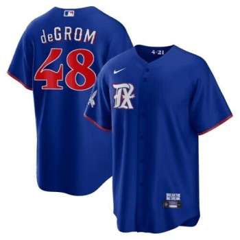 Men's Texas Rangers #48 Jacob DeGrom Royal 2023 City Connect Stitched Baseball Jersey Men's Texas Rangers #48 Jacob DeGrom Royal 2023 City Connect Stitched Baseball Jersey