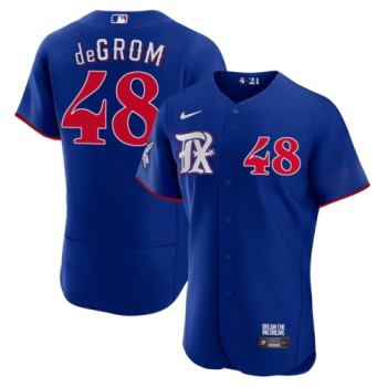 Men's Texas Rangers #48 Jacob deGrom Royal 2023 City Connect Flex Base Stitched Baseball Jersey Men's Texas Rangers #48 Jacob deGrom Royal 2023 City Connect Flex Base Stitched Baseball Jersey