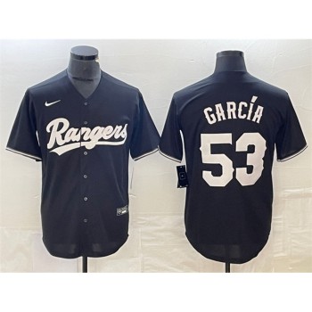 Men's Texas Rangers #53 Adolis Garcia Black Cool Base Stitched Baseball Jersey Men's Texas Rangers #53 Adolis Garcia Black Cool Base Stitched Baseball Jersey