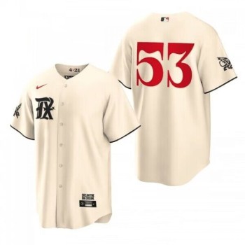 Men's Texas Rangers #53 Adolis Garcia Cream 2023 City Connect Cool Base Stitched Baseball Jersey Men's Texas Rangers #53 Adolis Garcia Cream 2023 City Connect Cool Base Stitched Baseball Jersey