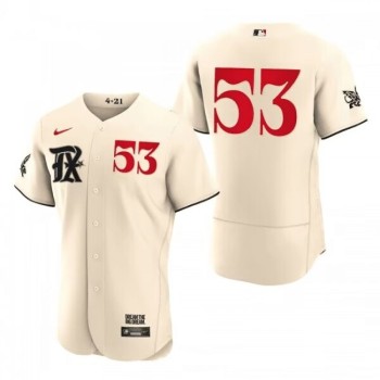 Men's Texas Rangers #53 Adolis Garcia Cream 2023 City Connect Flex Base Stitched Baseball Jersey Men's Texas Rangers #53 Adolis Garcia Cream 2023 City Connect Flex Base Stitched Baseball Jersey
