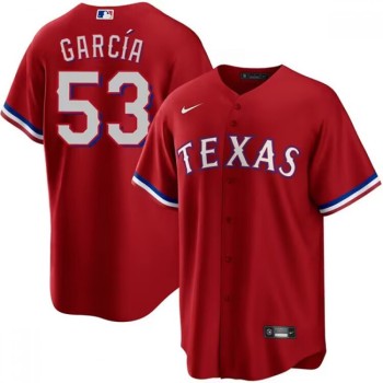 Men's Texas Rangers #53 Adolis Garcia Red Cool Base Stitched Baseball Jersey Men's Texas Rangers #53 Adolis Garcia Red Cool Base Stitched Baseball Jersey
