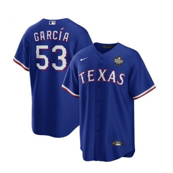 Men's Texas Rangers #53 Adolis Garcia Royal 2023 World Series Stitched Baseball Jersey Men's Texas Rangers #53 Adolis Garcia Royal 2023 World Series Stitched Baseball Jersey