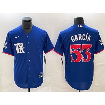 Men's Texas Rangers #53 Adolis Garcia Royal City Connect Stitched Baseball Jersey Men's Texas Rangers #53 Adolis Garcia Royal City Connect Stitched Baseball Jersey