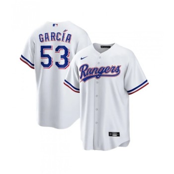 Men's Texas Rangers #53 Adolis Garcia White Cool Base Stitched Baseball Jersey Men's Texas Rangers #53 Adolis Garcia White Cool Base Stitched Baseball Jersey